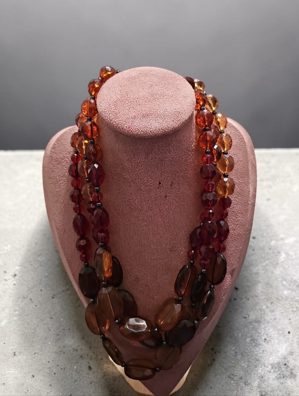Sassified Boutique Nwt Multi-Strand Amber & Garnet Glass Bead Necklace - Brand